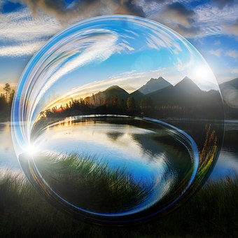Beautiful lake scene inside a clear bubble